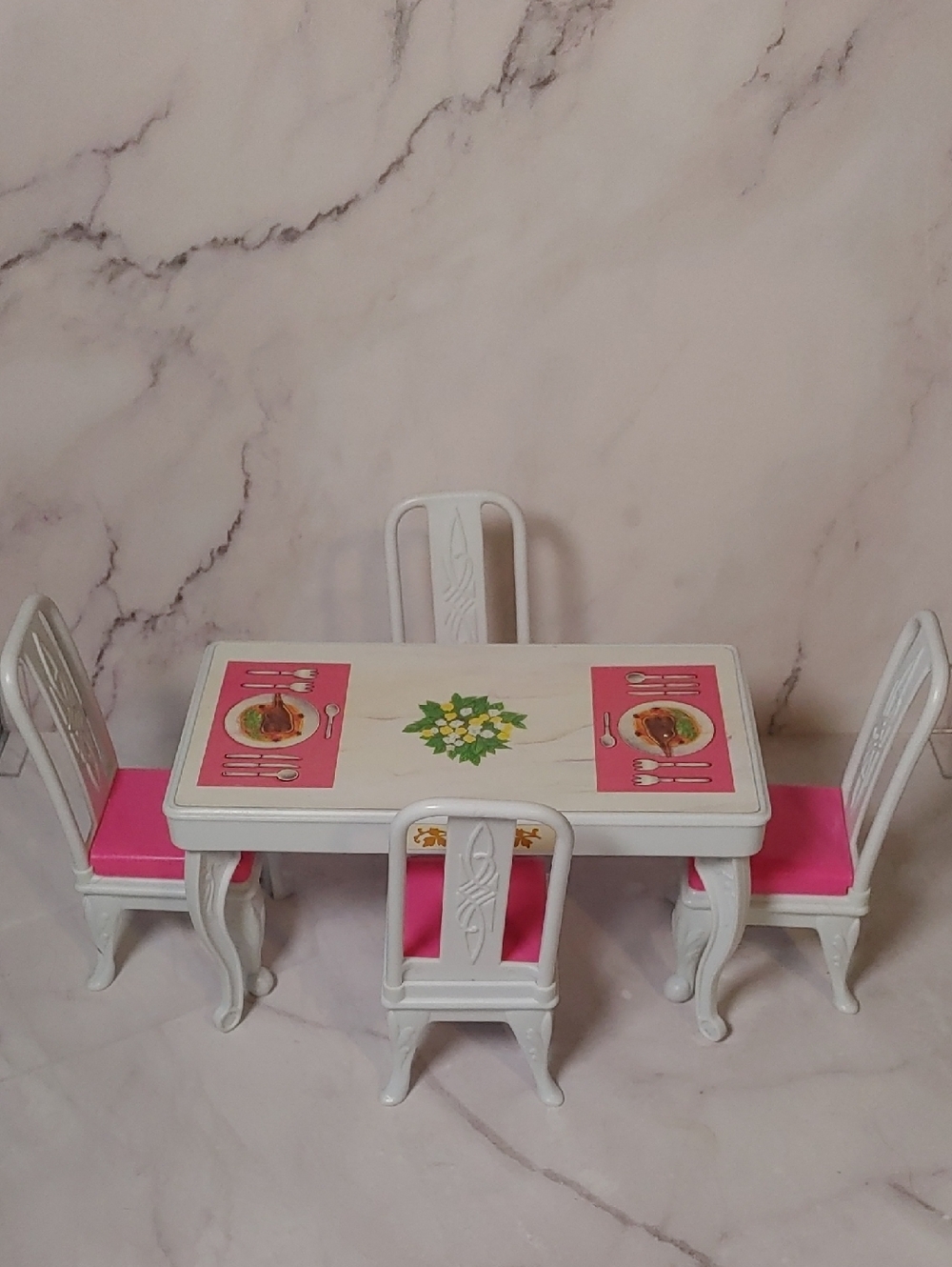 Table and 4 Chairs For Barbie Dolls, Brand is Blue Box (Not Mattel)